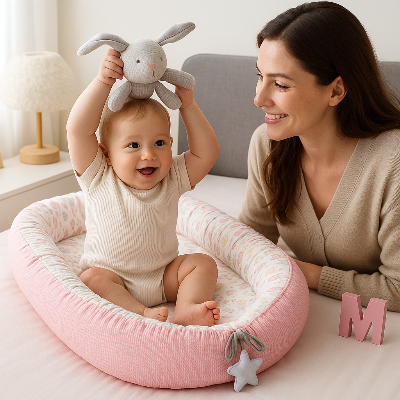 Bellochi Reducteur de Lit Bebe avec Coussin d'allaitement, Cale Bebe pour Lit, Cocon Bebe - Mousseline - 0-12 Mois - Nid de Bebe, Baby Nest - 90x60 cm - Cuddly Muslin Pink Bellochi Reducteur de Lit Bebe avec Coussin d'allaitement, Cale Bebe pour Lit, Cocon Bebe - Mousseline - 0-12 Mois - Nid de Bebe, Baby Nest - 90x60 cm - Cuddly Muslin Pink
