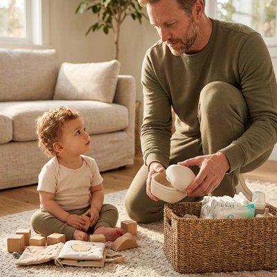 papa montre bébé ou ranger sucette dans porte sucette