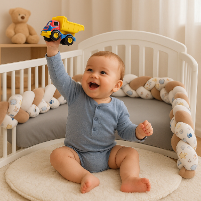 tresse-de-lit-bebe-avec-garçon-qui-joue-camion