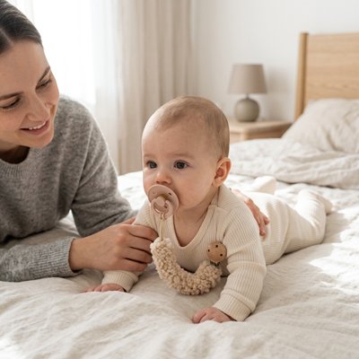 Accroche-tetine-Kaki-avec-bébé-maman