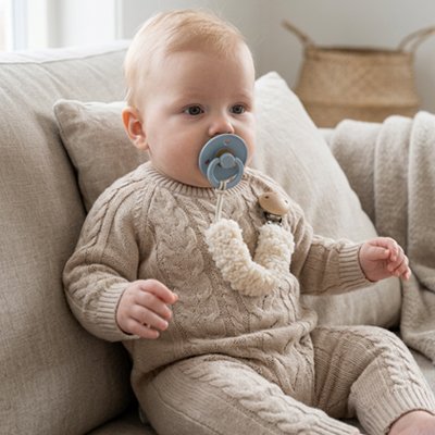 Accroche-tetine-crème-mignonne-sur-bébé