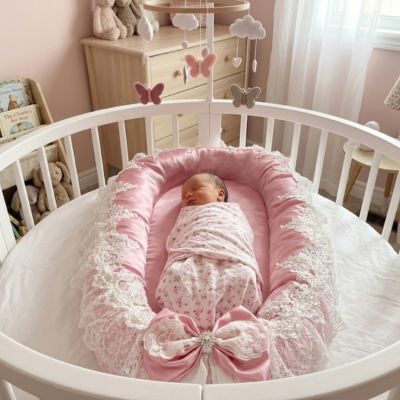 Bébé fille dort dans son cocon bebe rose