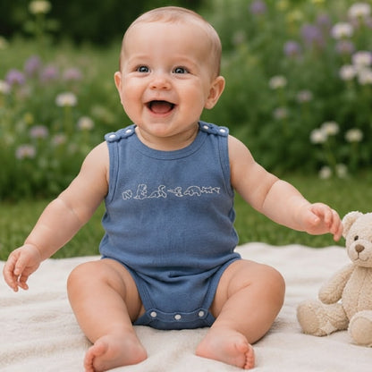 Baboteuse  bleu  sans  manche  avec  bébé dehors
