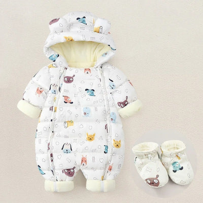 Barboteuse- Bébé - Stylée - animaux-blanc