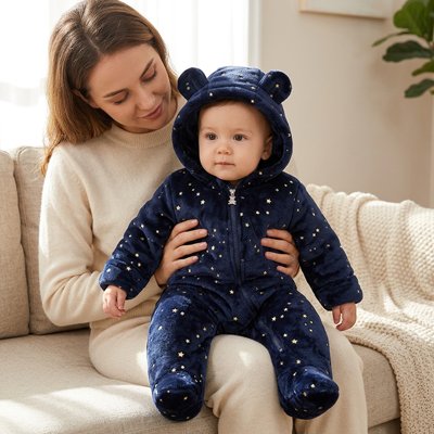 Barboteuse- bébé- hiver-assis-maman
