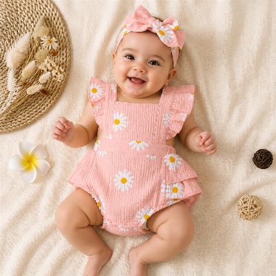 Barboteuse bébé fleurie rose trop migonne