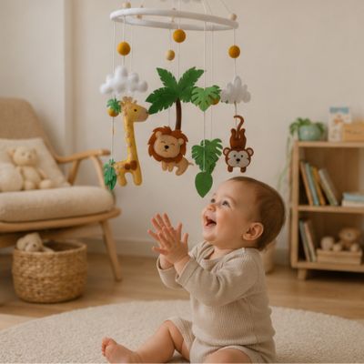 Bébé au salon applaudi son mobile pour bébé Safari