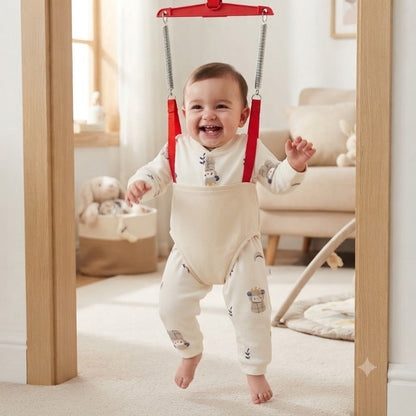 Bébé dans sa barboteuse bébé s'amuse dans Joly Jumper