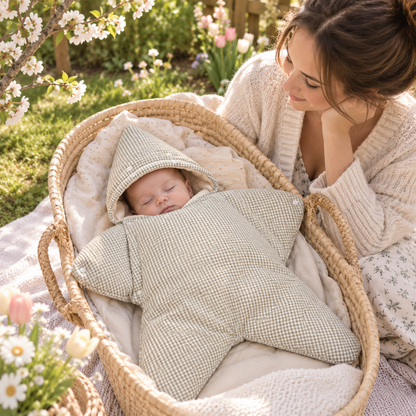 Bébé dort dans nid d Ange bebe dans un panier dehors, printemps.