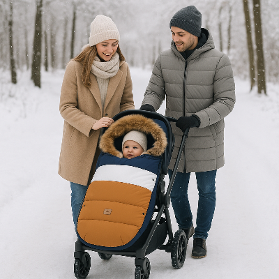 Chanceliere-poussette-avec-bebe-et-parents-parc-hiver