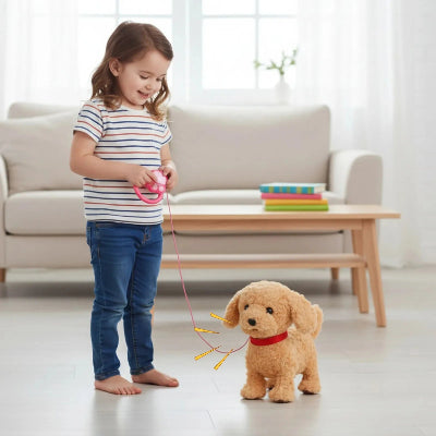 Chiot-robot-en-peluche-avec-fillette