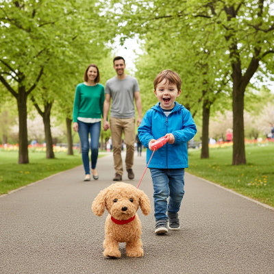 Chiot-robot-en-peluche-dans-le-parc-famille