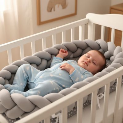 Cocon-pour-bebe-Tresse-gris-avec bébé-dort-berceau