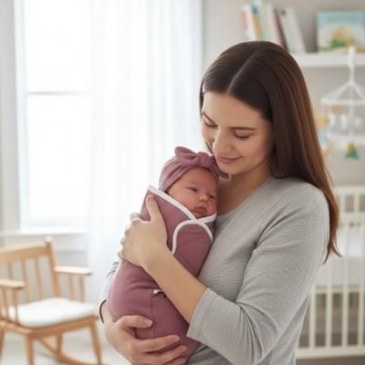 Couverture- d'emmaillotage- maman-bébé-mauve