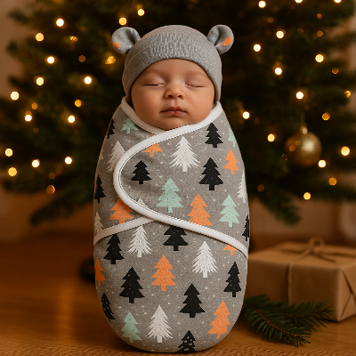 Couverture emmaillotage bébé-sapin-noel