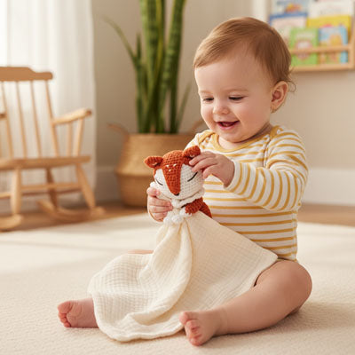 fiston avec sa doudou bebe en tricot