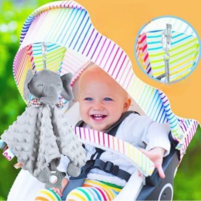 Doudou- BEBE - Éléphant -dans-poussette-avec-bébé