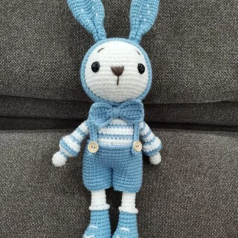 Doudou lapin bleu garçon