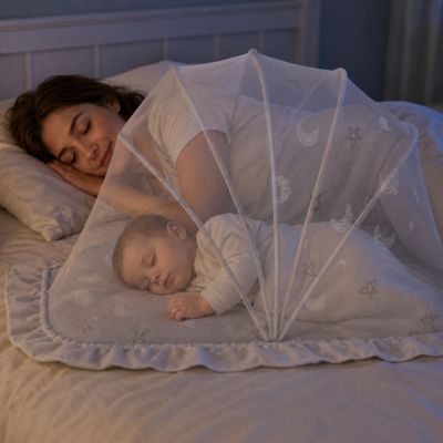 Moustiquaire  pour cododo avec bébé et maman