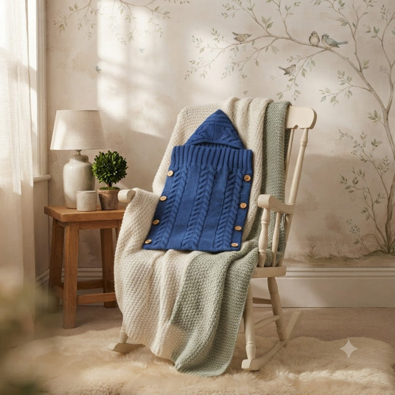 Nid d'ange bébé bleu déposé sur une chaise
