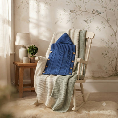 Nid d'ange bébé bleu déposé sur une chaise