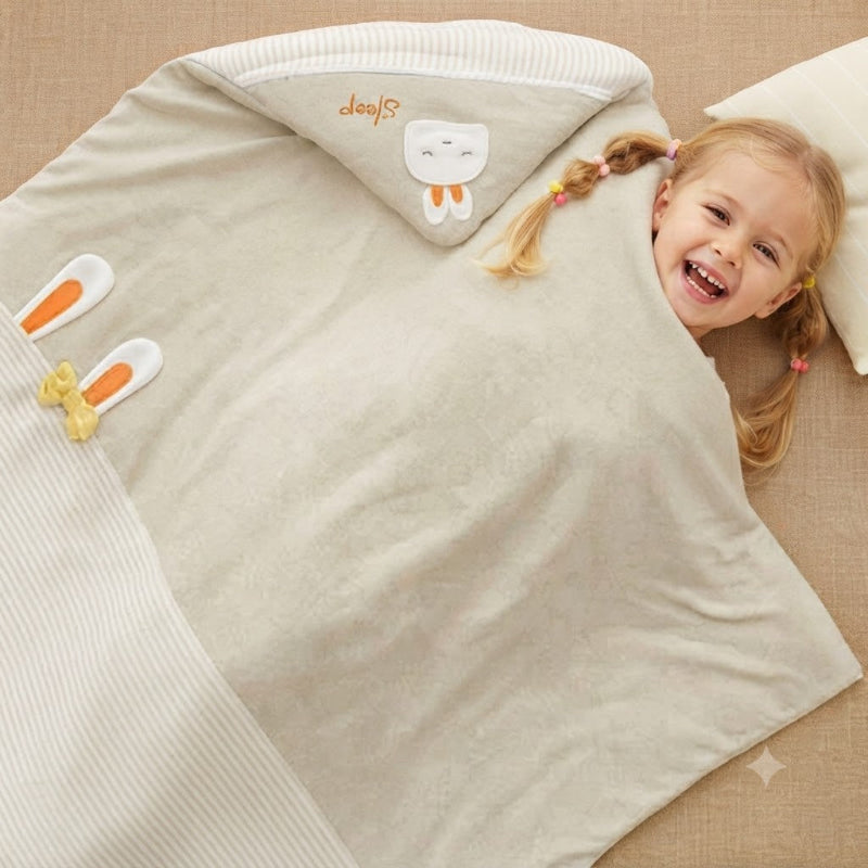 Nid d'ange bébé ouvert comme couverture avec fillette