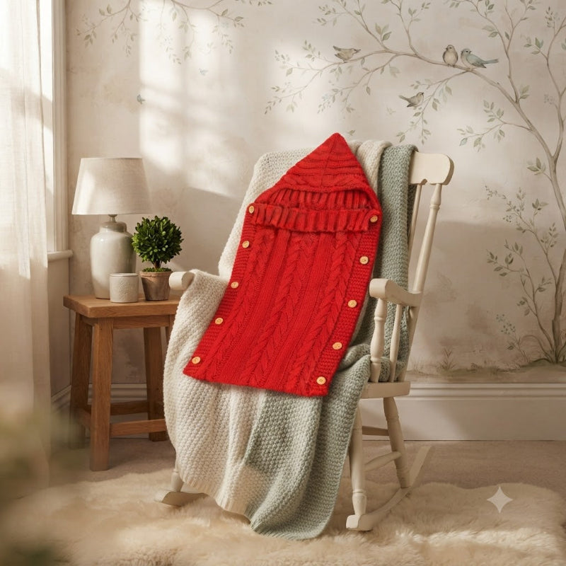 Nid d'ange bébé rouge déposé sur chaise