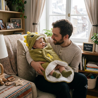 Papa avec bébé dans son nid d'ange bebe
