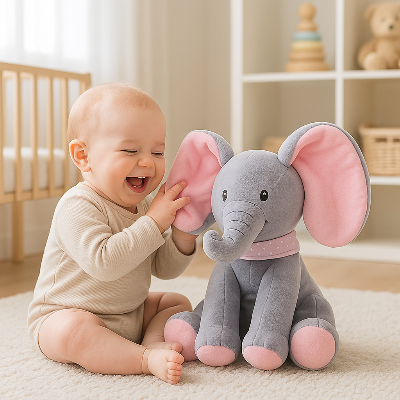 Peluche-elephant-bébé-heureux