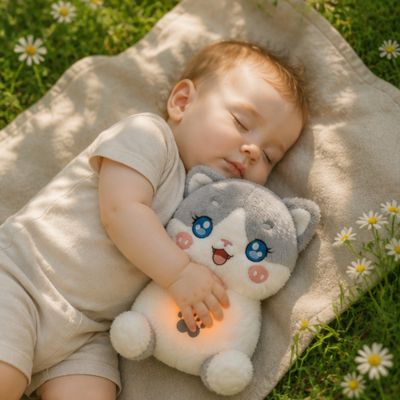 Peluche-qui-respire-Luminous-fait-sieste-avec-bébé