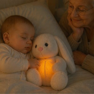 Peluche qui respire bébé dort chez mamie