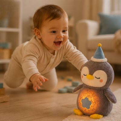 Peluche qui respire-s'amuse avec bébé