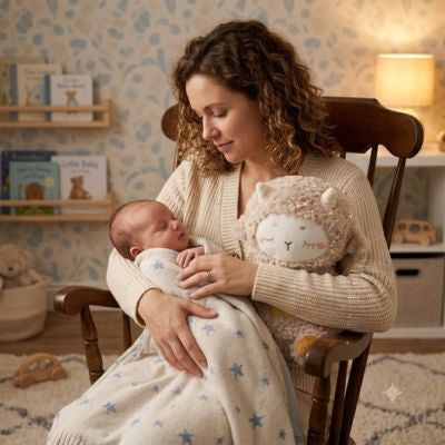 Peluche relaxante qui respire se berce avec bébé et maman