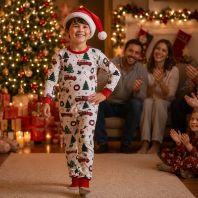 Pyjama -Noel- Famille-Thomas-parade-devant-famille