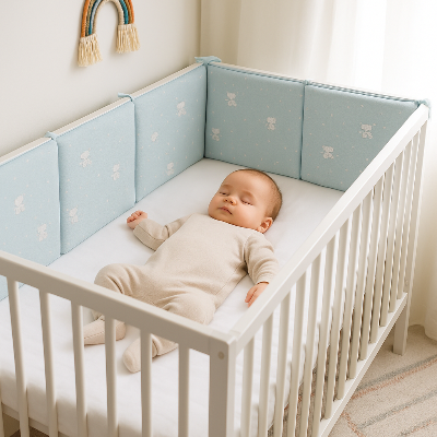 tour-de-lit-bébé-coussin-bleu-avec-bébé