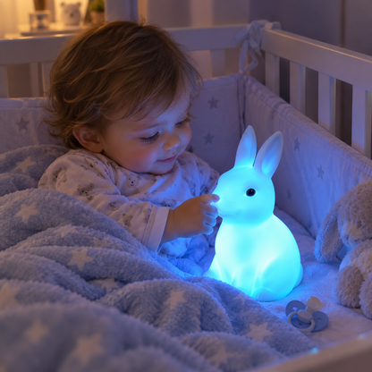 Veilleuse lapin LED dans la nuit douce