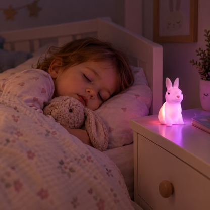 Veilleuse lapin LED dans une chambre paisible
