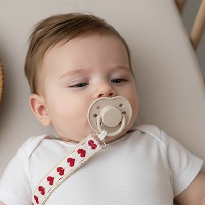 Attache- tétine - tissu-motif-coeur