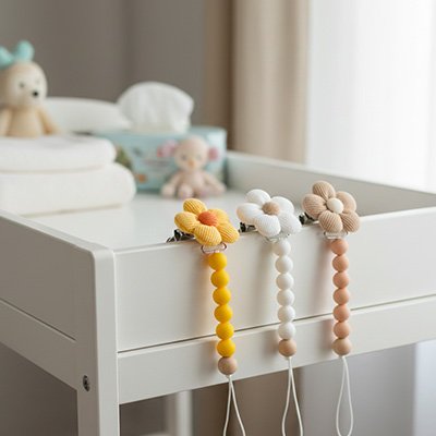 Attache- tétine -tissu-trio