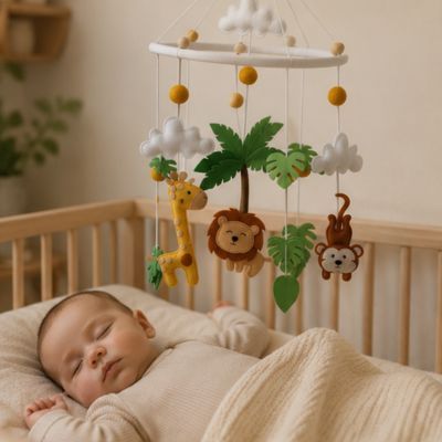 bébé dort sous son mobile pour bébé