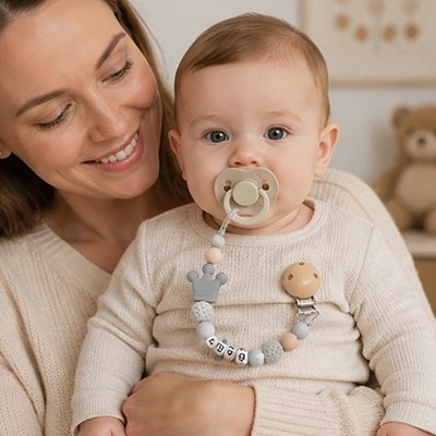 bébé avec maman et son attache tétine