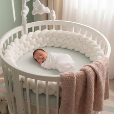 bébé dort dans berceau rond avec tresse de lit immense