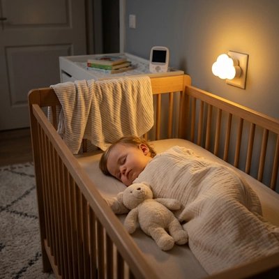 Bébé dort paisiblement avec sa veilleuse murale bebe