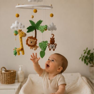 bébé essai d'attraoer son mobile pour bébé Safari