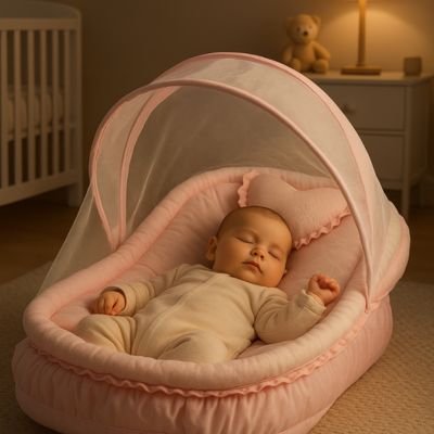 bébé fait sieste lit moustiquaire