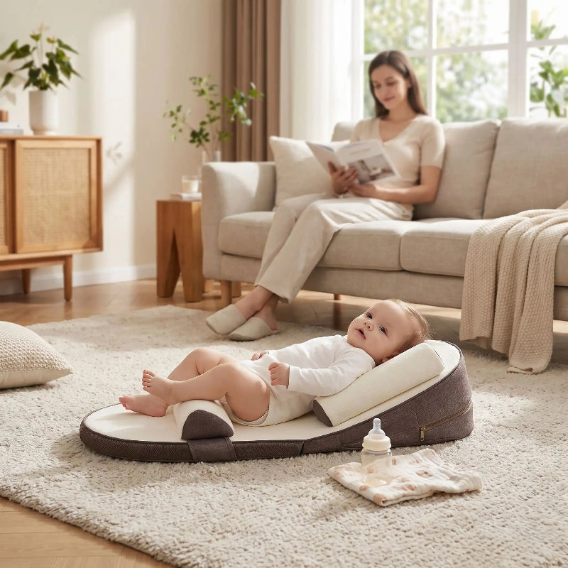 bébé repose dans cocon bébé salon avec maman