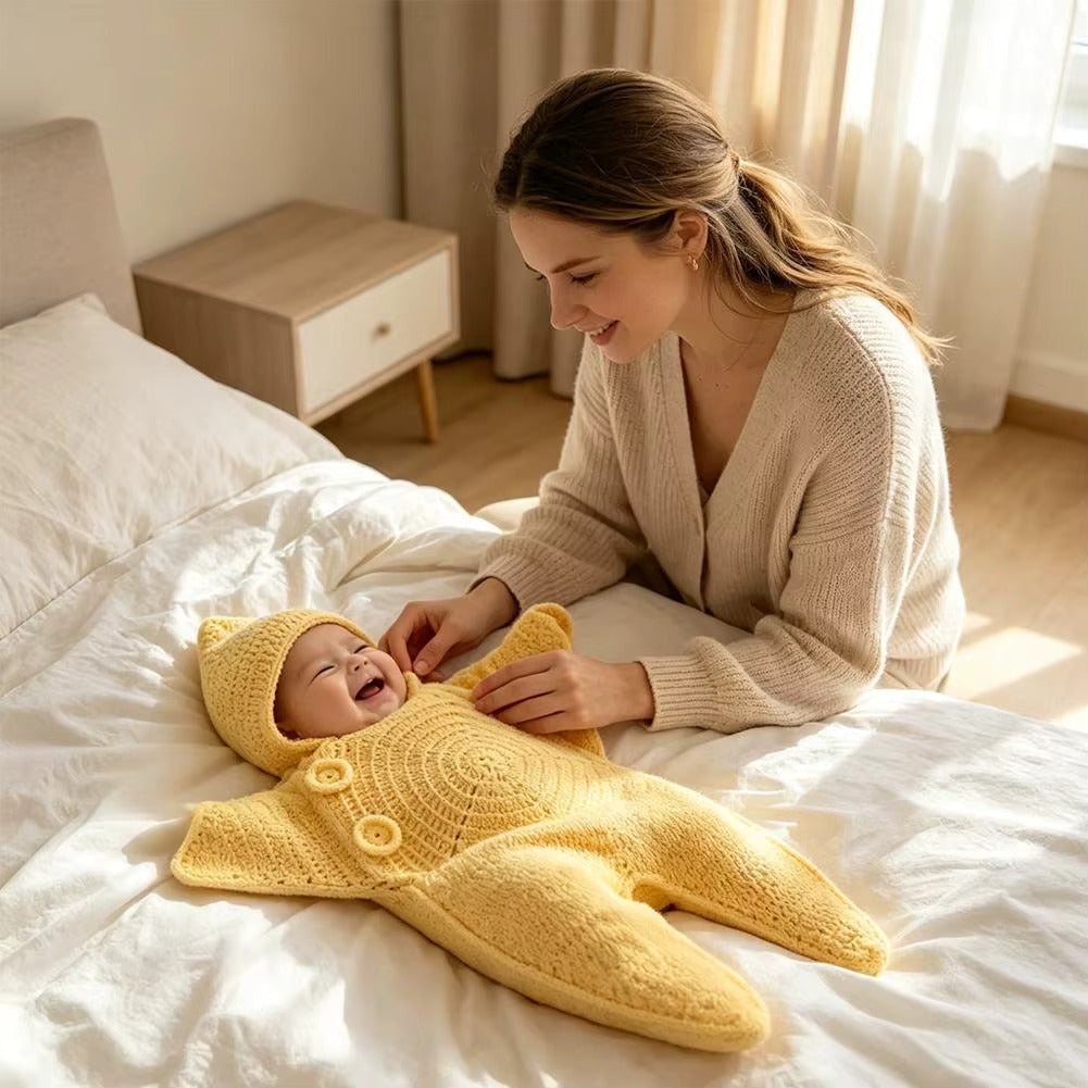 Bébé au lit dans le nid d'ange, bébé près maman
