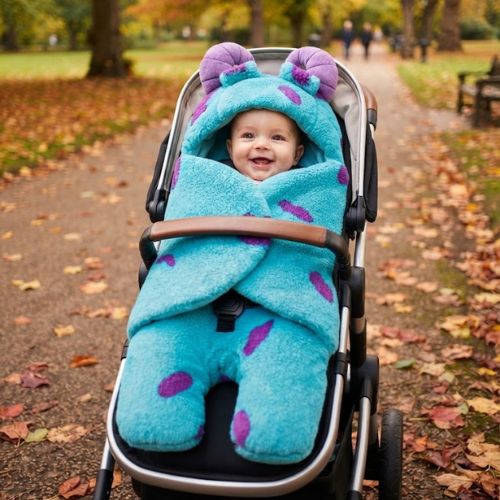 bébé dans son nid d Ange en poussette à l'automne