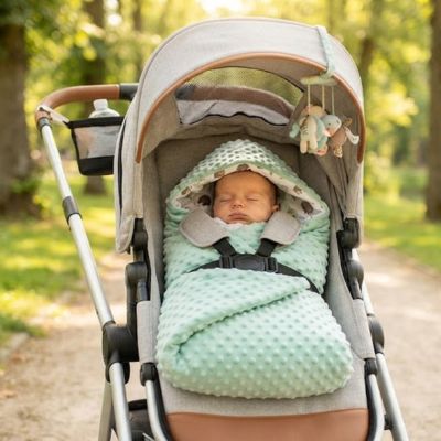 bébé dans son nid d Ange siege auto en promenade dans poussette