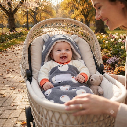 bébé dans son nid d'ange cosy content de partir promenade avec maman
